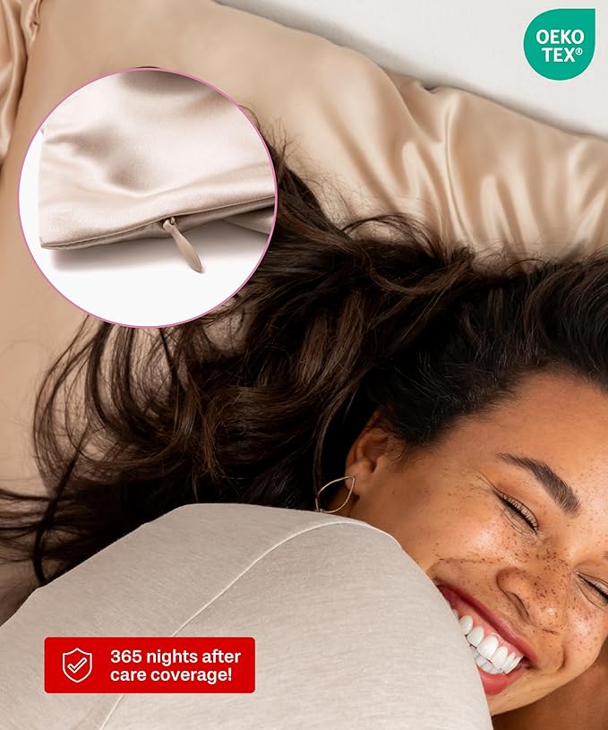 PREMIUM LUXSILK™ Silk Pillow Cases 2 PACK | 22 Momme Mulberry Silk Pillowcase Set of 2 | Standard Queen, King Size, All Sides 100% Pure Silk Slip Pillowcases Bliss for Couples, Zipper [Nude Champagne]