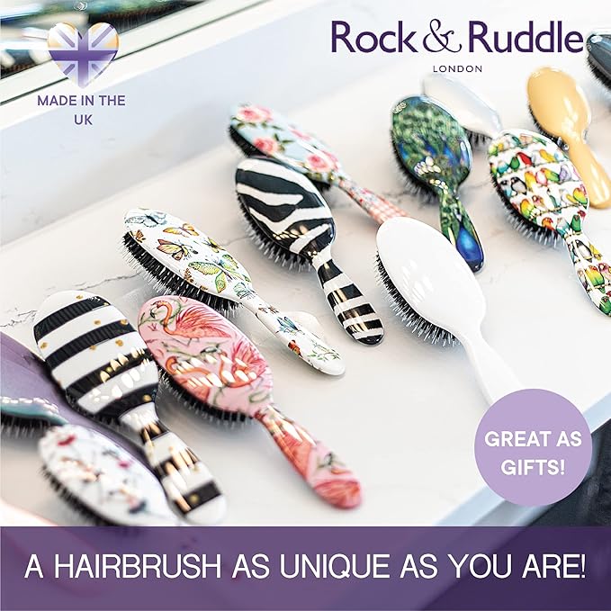 Rock & Ruddle Natural Mixed Boar Bristle Hair Brush for Women and Kids (Large 21 cm) - Perfect for Wet or Dry Hair, Detangling Smoothing Blowdrying - Designed & Made in UK - Wild Design
