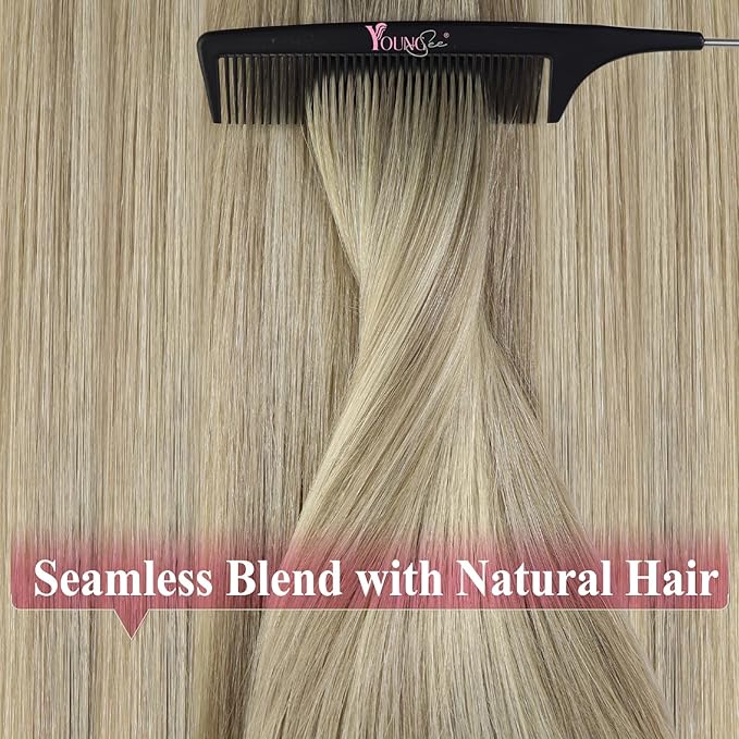 YoungSee Balayage Tape in Hair Extensions Human Hair Ash Blonde with Platinum Blonde Ombre Tape in Extension Ombre Hair Extensions Real Human Hair Tape in for Women Invisible 16In 50g 20pcs