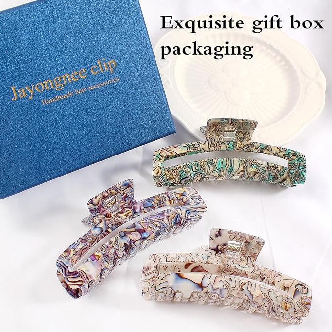Jayongnee Large Rectangle Non-Slip Hair Clips for Women and Girls - Strong Hold Jaw Clamps for Thin/Medium Thick Hair