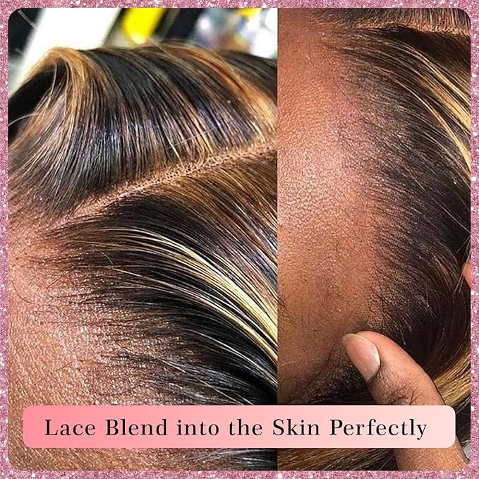 13x4 Full Frontal Lace Wig 4/27 Honey Blonde Ombre Lace Front Wigs Human Hair Skinlike HD Lace 0.10mm Ultra-thin Invisible Highlight Body Wave Lace Front Wig 24 Inch Pre plucked Baby Hair 200% density