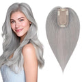 SEGO Hair Topper for Women, No Bangs Real Human Hair Topper with Anti-Slip Clips (14 Inches #Grey)