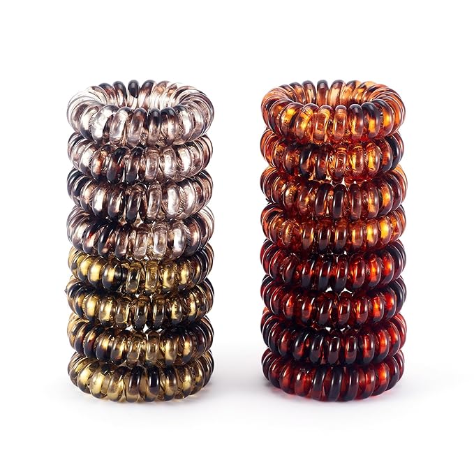 16Pcs Spiral Hair Ties, (Amber) Hair Elastic Coils for Women and Girls, Waterproof Phone Cord Hair Scrunchies Accessories Bands for Ponytails and Updos
