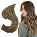 Full Shine Seamless Tape in Hair Extensions Human Hair Color 4/24/4 Medium Brown to Honey Blonde 14Inch Invisible Human Hair Extensions Tape in 20Pcs 50Gram Double Sided Tape in Hair Extensions
