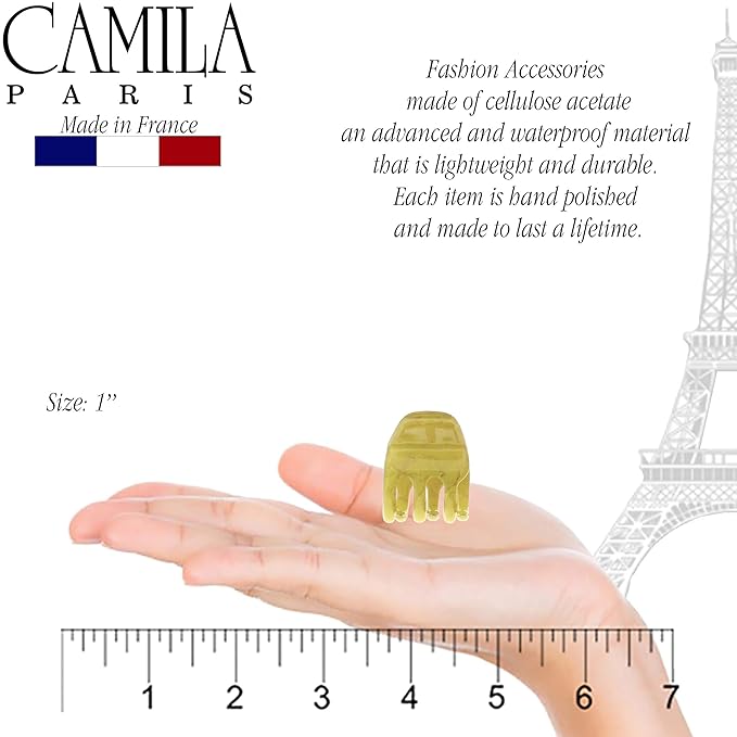 Camila Paris CP2926 French Hair Clip for Women, Small Set of 2 Green Gold Girls Hair Claw Clips Jaw. Fashion Durable Styling Hair Accessories for Women, Strong Hold No Slip Grip, Made in France