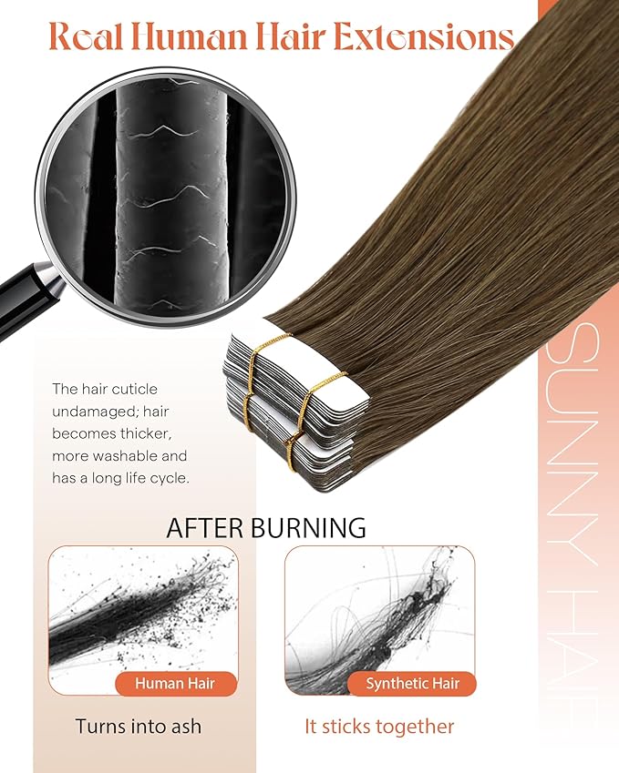 Sunny Hair Human Hair Tape in Extensions, Cool Brown Tape in Hair Extensions Human Hair 22 inch Straight Remy Tape in Human Hair Extensions 20Pcs 50g