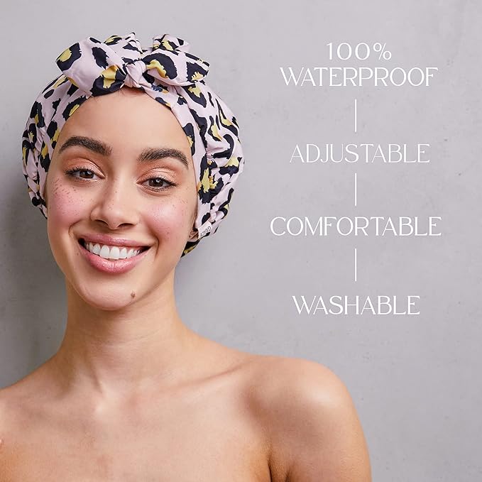 GRACE & COMPANY Luxury Shower Cap For Women - 100% Waterproof, Reusable, Washable & Breathable Shower Caps - Lucie
