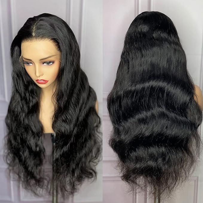13X6 Body Wave HD Lace Front Human Hair Wigs with Baby Hair for Black Women Pre Plucked Brazilian Virgin Wavy Curly Wig 220% Density Natural Color 14 Inch