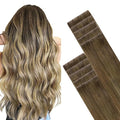 GOO GOO Invisi Edge Tape in Hair Extensions Human Hair, 3/8/613 Balayage Walnut Brown to Ash Brown and Bleach Blonde, 10pcs 16inch 25g, Virgin Remy Hair, Seamless Injected Tape, Natural Look