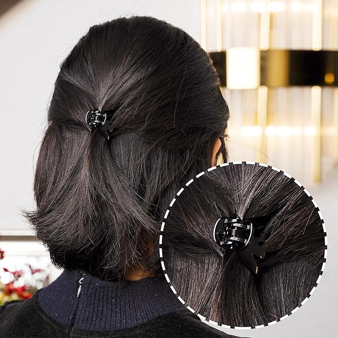 Cobahom 12 Pack Small Hair Claw Clips 1.2 Inch Plastic Hair Clips for Thin Hair No-Slip Mini Hair Clips Hair Styling Accessories for Women and Girls, Purple, Black and Green