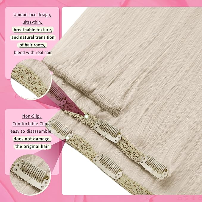 YoungSee Clip on Hair Extensions White Blonde Clip in Hair Extensions Human Hair Platinum Blonde Long Straight Hair Extension Clip ins 22In 120G 7Pcs