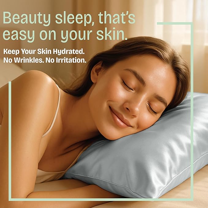 BLISSFORD Satin Pillowcase with Zipper, for Hair and Skin Care, Feels Soft and Cool Like a Silk Pillowcase, Satin Pillow Cases 2 Pack, Slik Pillow Cover, Silver Grey - Queen Size, Set of 2