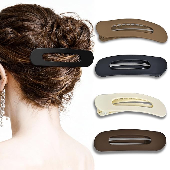 4 Pcs Flat Hair Clips for Women - Large Matte Flat Claw Clips for Thin Hair, Stylish Hair Accessories for Daily Styling（4 Colorful)