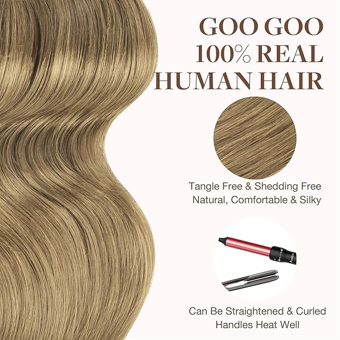 GOO GOO Tape in Hair Extensions Human Hair, 7 Bronde, 22inch 50g 20pcs, Skin Weft Seamless Invisible, Silky Straight with Thick Ends, Remy Human Hair