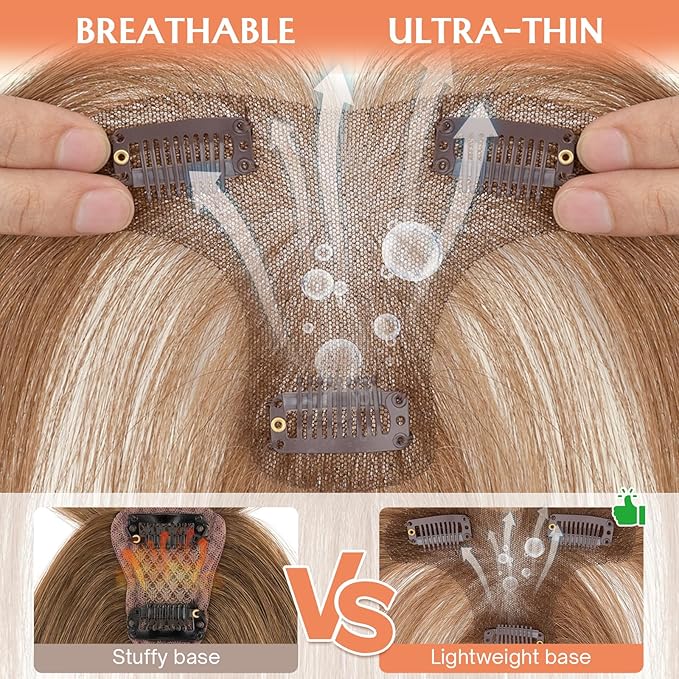 Benehair Clip in Bangs 100% Real Human Hair Extensions 360° Cover Clip on 3D Wispy Bangs for Women Topper Hairpieces for Women Light Brown