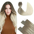 SURNEL Tape in Hair Extensions Ash Brown to Platinum Blonde Tape in Extensions Human Hair 18 inch 20pcs 50g(#8T60-18)