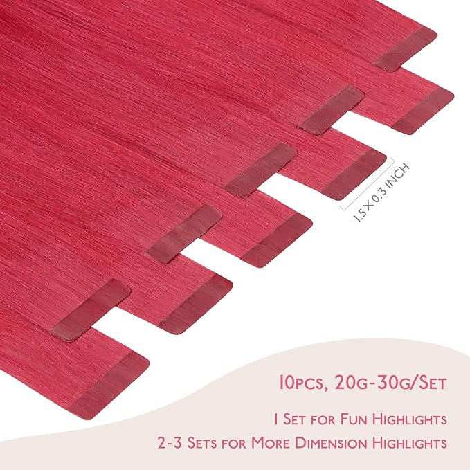 WENNALIFE Tape In Hair Extensions Human Hair Red 10pcs 20g 10 inch Remy Invisible Tape Ins Straight Colored Soft Real Human Hair Tape In Extensions Refill Set Extensions
