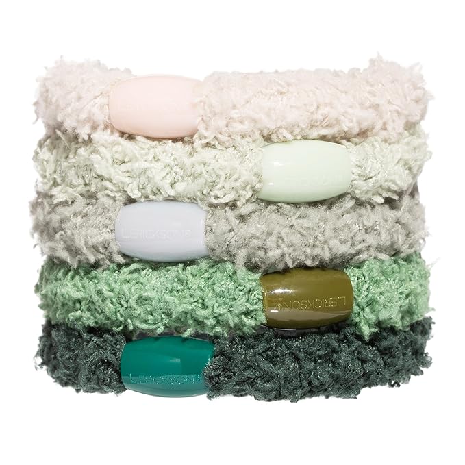 Green Hair Ties for Women, Cozy Pony, 5 Pack, Moss, Extra Thick No-Crease Bands with Strong Hold and Damage-Free Design, Soft Fuzzy Ponytail Holders for All Hair Types | L. Erickson