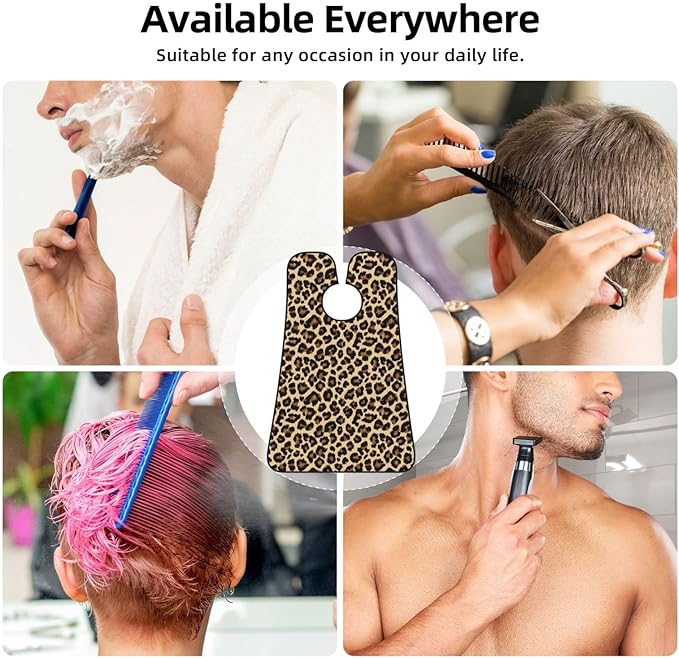 Stretchable Beard Cape, Non-Stick Hair Catcher for Trimming, Waterproof Grooming Apron, Leopard Cheetah Print