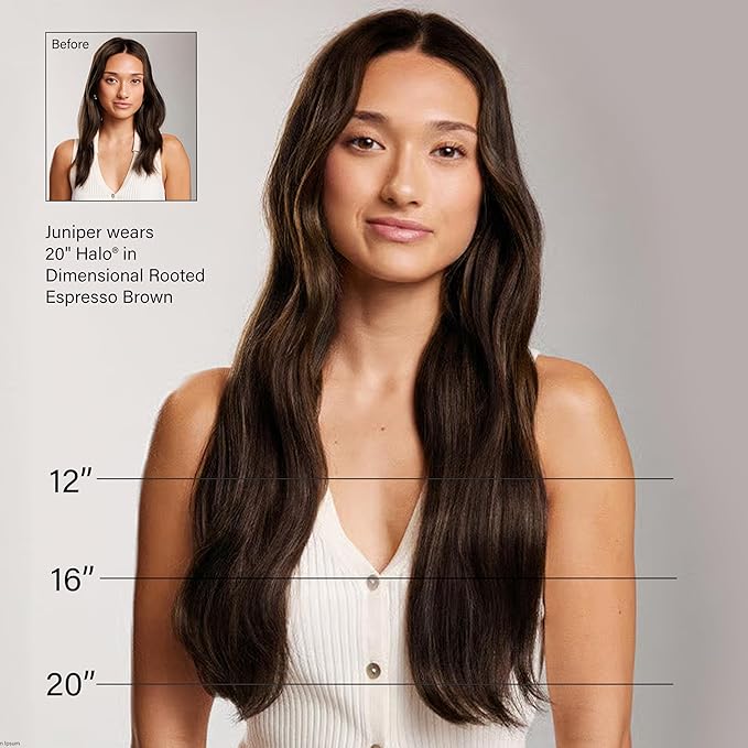Luxy 100% Remy Human Hair – Halo Clip-In Hair Extensions –Natural Looking Volume & Length - One-Piece - Easy 5-Min Application 180 grams 20" Dimensional Rooted Espresso Brown