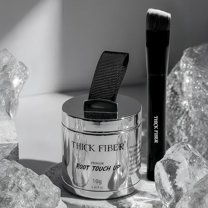 THICK FIBER Root Touch Up Powder with Brush – Covers Grey Roots, Thinning Hair & Bald Spots – Sweat & Water Resistant for Men & Women (Light Brown, 0.35 Ounce (Pack of 1))