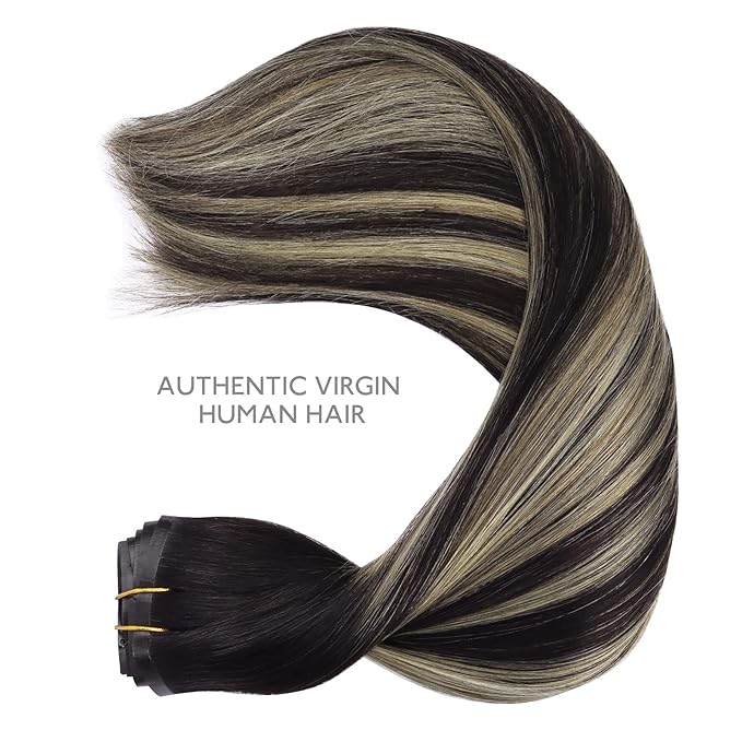 WENNALIFE Seamless Clip In Hair Extensions, 14 Inch 130g 7pcs Natural Black to Light Blonde Hair Extensions Clip in Human Hair Invisible PU Skin Weft Natural Remy Human Hair Extensions
