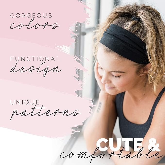 Maven Thread 4" Wide Workout Headbands for Women (2 Pack) – Non-Slip Sweatbands for Gym, Running & Yoga