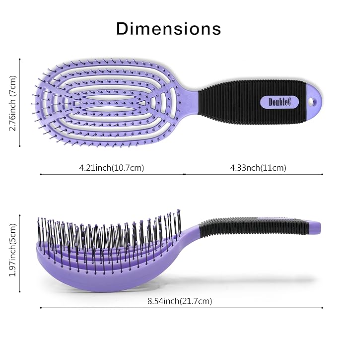NuWay 4HAIR DoubleC U.S. Patented Double Curved Detangling Brush is Hair Dryer Safe (Violet)