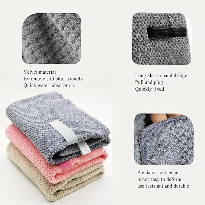Women Microfiber Hair Towel Wrap with Elastic Strap,Super Absorbent Anti Frizz Drying Turban for Curly, Long,Wet Hair- Grey