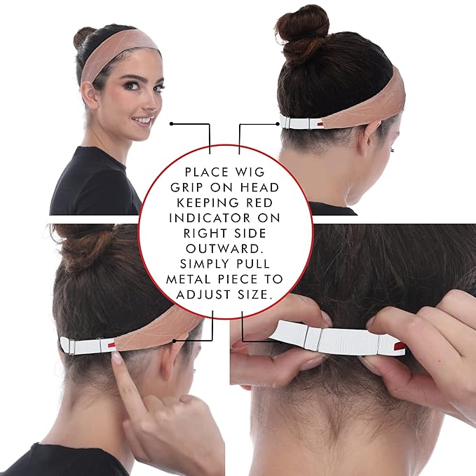Madison Headwear Wig Grip Headbands For Women- Adjustable To Custom Fit Your Head - Velvet Comfort - Wig Bands No Slip Breathable Lightweight Material For All Day Wear! Keep Wig Comfortably Secured