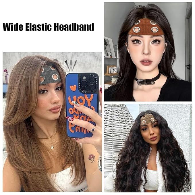 papasgix Grommet Headband for Women, Y2K Elastic Headband Wide Black Hair Band with Holes Metal Rock Style 2000s Hair Accessories (1, White)