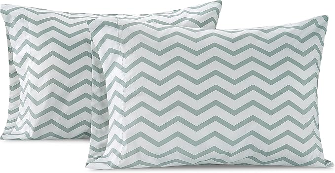 Lane Linen 100% Organic Cotton Pillow Cases Standard Size Set of 2 (20"x26") - Cotton Pillowcases Standard Size - Ultra Soft Pillow Cases Set of 2 - Standard Pillow Case Pack of 2 - Chevron Cool Blue