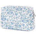 Narwey Cute Floral Makeup Bag Travel Cosmetic Bag Organizer Toiletry Bag Make Up Bags with Organized Pocket for Women Girls (Large, Little Blue Flower)