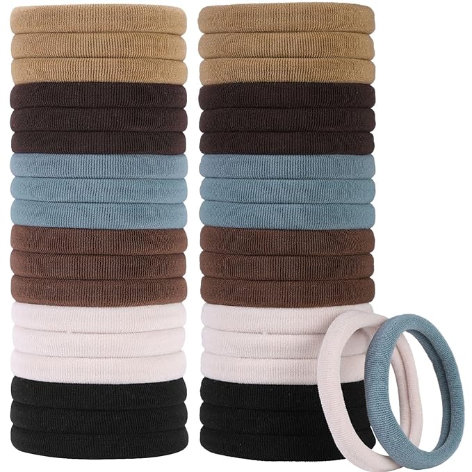 60 Pcs 2 Inch Neutral No Damage Hair Ties for Women Thick Hair, Large Soft Seamless Nylon Fabric Elastic Hair Ties Ponytail Hair Holders Hair Elastics Hair Band for Women
