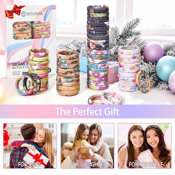 Bessrung 50 Pack Seamless Hair Ties, No Damage Elastics Hair Ties for Women Girls, Soft Stretchy Ponytail Holders for Thin Thick Hair, Snag-Free Hair Bands Christmas Gift(Orange)