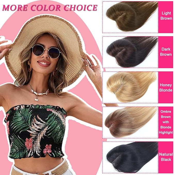 Hair Toppers for Women Real Human Hair Topper Swiss Lace Middle Part Clip in Bangs Remy Human Hair Straight Hairpieces for Thinning Realistic Scalp 360° Cover Gray Hairy Roots Highlight Ombre Blonde