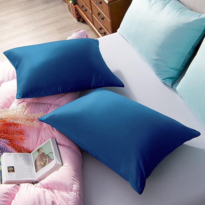 NTBAY Zippered Satin Pillow Cases for Hair and Skin, Luxury Queen Hidden Zipper Pillowcases Set of 2, 20x30 Inches, Royal Blue