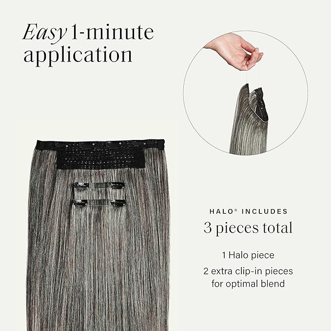 Luxy 100% Remy Human Hair – Halo Clip-In Hair Extensions –Natural Looking Volume & Length - One-Piece - Easy 5-Min Application 150 grams 12" Light Gray Halo