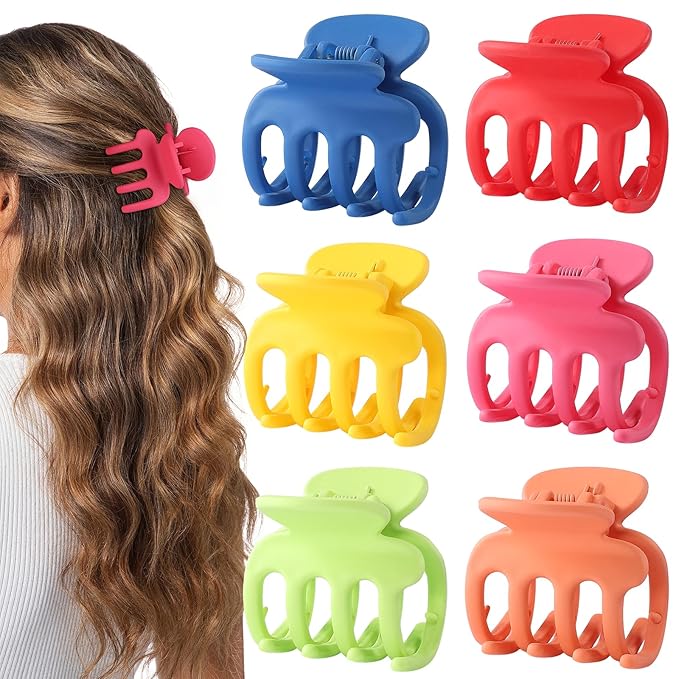 6 Pcs Hair Clips Small Claw Clips for Thin Hair Medium Matte Non-slip Hair Accessories for Women and Girls (Dopamine)