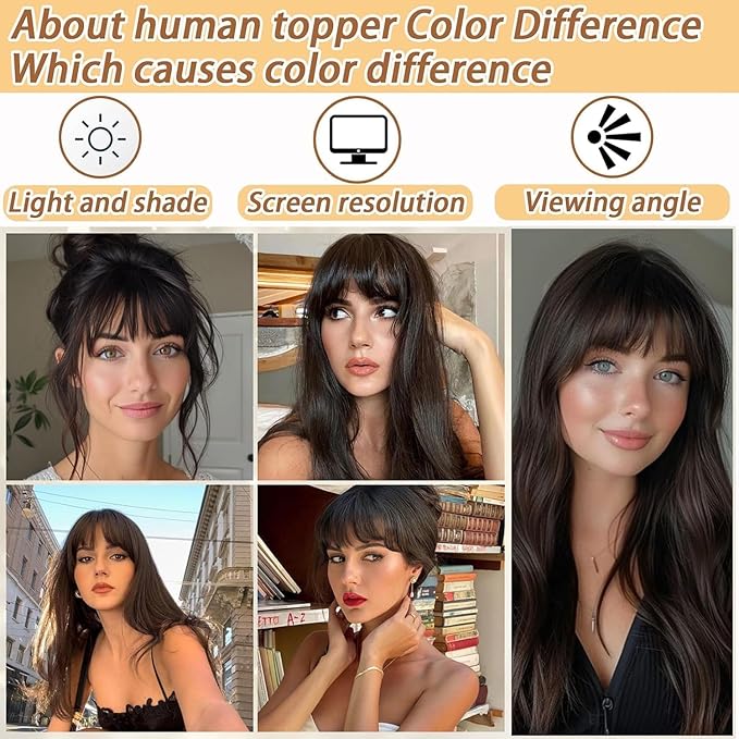 Amchoice Hair Toppers for Women Real Human Hair, Bangs Hair Clip 360° 3D Cover Bangs, Human Hair Toppers for Women Daily(Black, 3D Wispy Bangs (5 * 9))