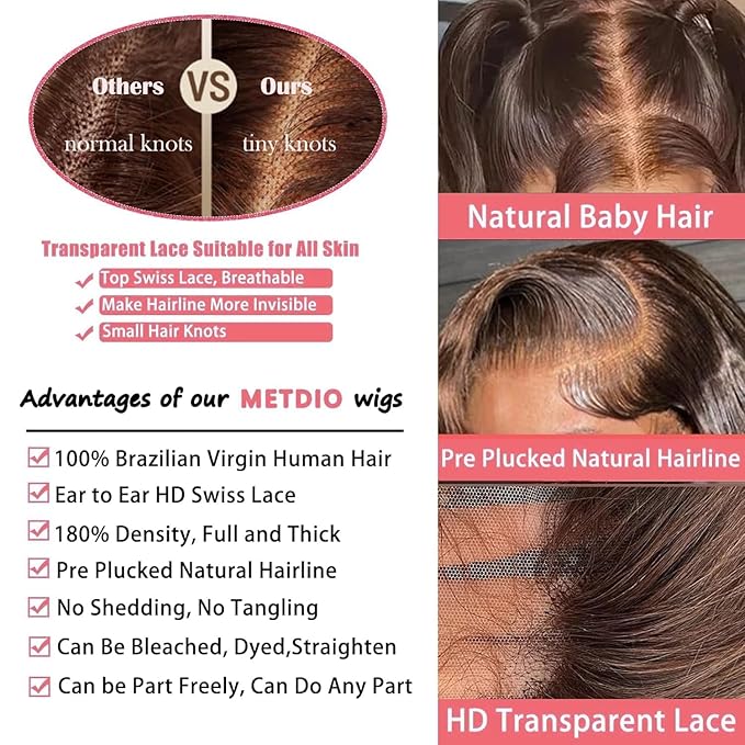 13x6 Body Wave Lace Front Wigs Human Hair Chocolate Brown Wig Human Hair Pre Plucked With Baby Hair 180 Density 4# Colored Brown HD Lace Frontal Wigs for Women 30Inch