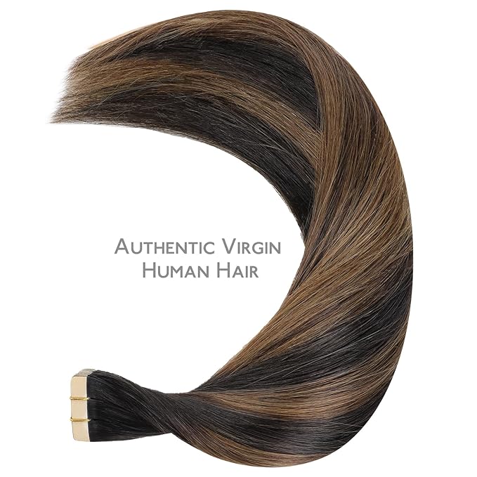WENNALIFE Tape in Hair Extensions Human Hair Balayage Natural Black to Chestnut Brown Tape in Extensions, 10pcs 30g 26 inch Remy Invisible Tape Ins Straight Soft Real Human Hair Tape in Extensions