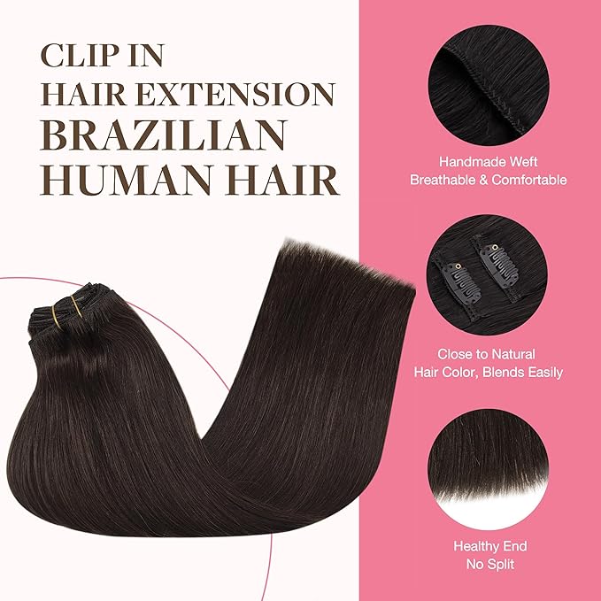 GOO GOO Clip in Hair Extensions Real Human Hair, Remy Human Hair Extensions Clip ins for Women, Natural Human Hair, 16inch 150g 9Pcs, 2A Light Brown