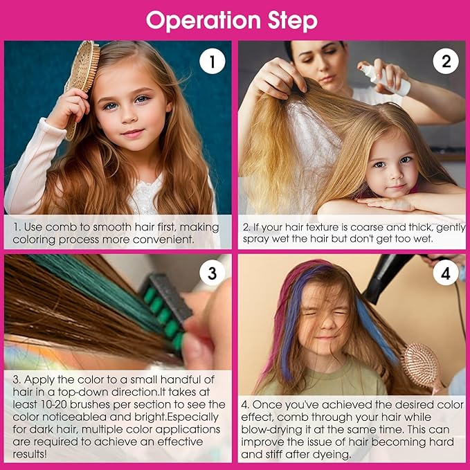 New Hair Chalk Comb Temporary DIY Hair Color for girls kids age 4 5 6 7 8 9 10 Washable Hair Chalk for Christmas Birthday Cosplay (Blue, Yellow, Purple, Red, Green, Pink)