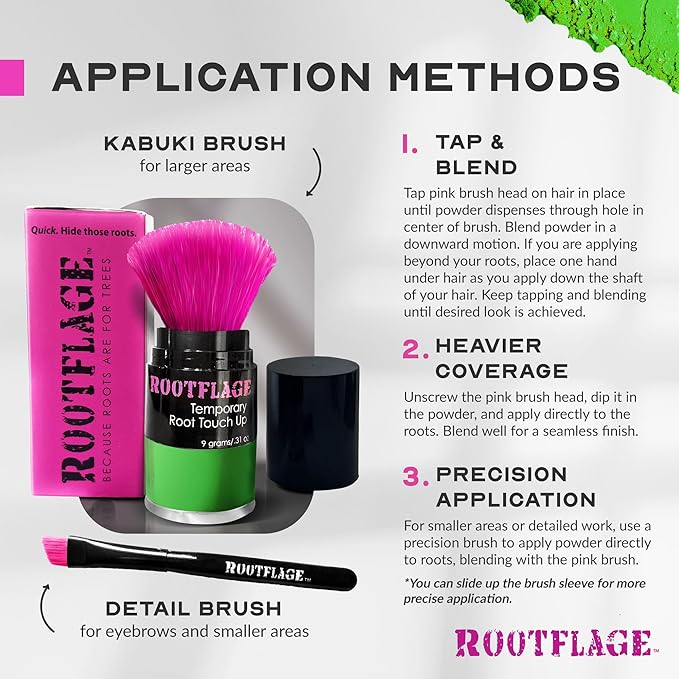 Rootflage Temporary Root Touch Up Hair Color Powder - Thinning Hair Concealer with Applicator Brush, 31 oz (08 Green Dragon)