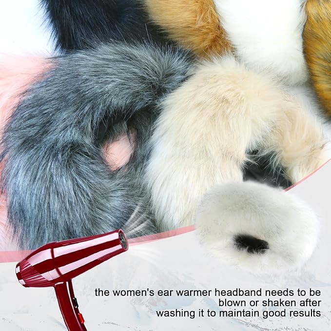 Faux Fur Headband for Women Elastic Fuzzy Thick Earmuffs Winter Headwrap Ear Muffs Furry Ear Warmers Cold Weather (Silver)