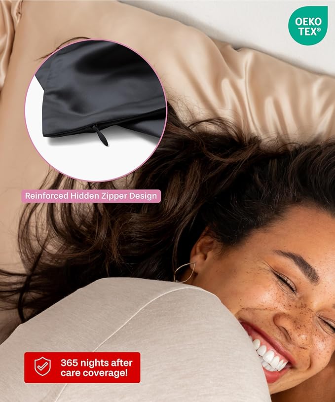 SUNDAYSILKS™ | Silk Pillow Cases 2 PACK | 22 Momme Mulberry Silk Pillowcase Set of 2 | All Sides 100% Pure Silk Slip Pillowcases Bliss for Women, Zipper, Standard Queen, King Size, 6A [Midnight Black]