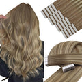 YoungSee Tape in Extensions Human Hair Balayage Brown Hair Extensions Tape in Ombre Light Brown to Blonde Tape-in Hair Extensions Real Human Hair 14 Inch 20pcs 50g for Daily