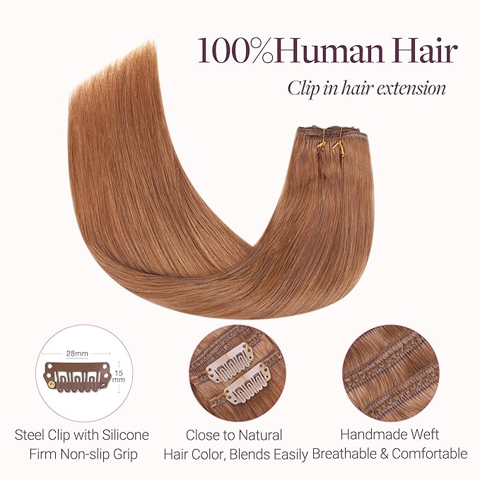 GOO GOO Clip in Hair Extensions Real Human Hair, Remy Human Hair Extensions Clip ins for Women, Natural Human Hair, 22inch 150g 9 Pcs, #330 Cinnamon Terra Copper