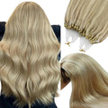 YoungSee Micro Beads Hair Extensions Blonde Micro Loop Hair Extensions Real Human Hair Ash Blonde Mix Blond Highlight Beaded Hair Extension Real Human Hair for Long Hair 24 Inch 50g 50s
